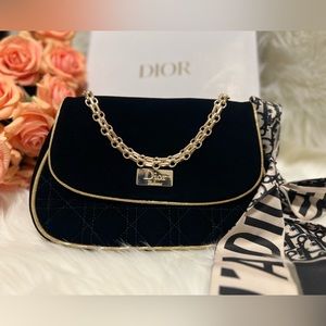 ✨AUTHENTIC DIOR✨ Black Velvet Quilted Pouch/Shoulder Bag/Cosmetics